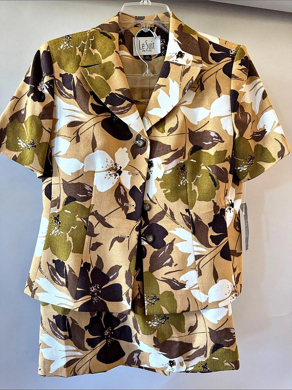 Le Suit Floral Skirt Set Brown & Green Size 10P NWT